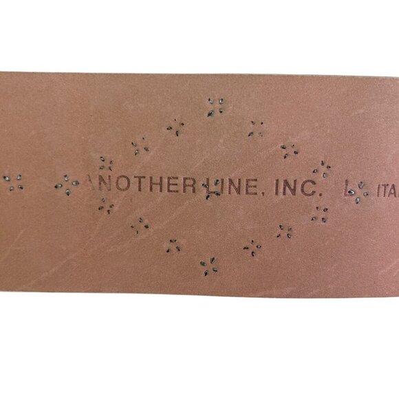 Another Line Inc. Metallic Gold Italian Leather Studded Wide Belt Side Large - Picture 7 of 7